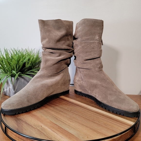 Stuart Weitzman Suede Hidden Wedge Slouch Faux Fur Lined Winter Boots Size 11 - Picture 7 of 15